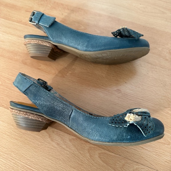 Blue leather Mjus block low heel sling back size 37 NWOT - Picture 3 of 9